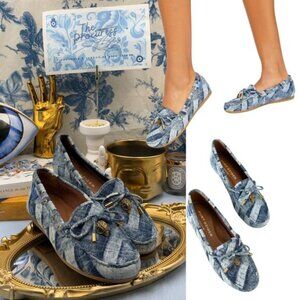 🆕 KURT GEIGER LONDON 🧿 NWOT Eagle Moccasins, Denim Patchwork Sz EU37 US 7
